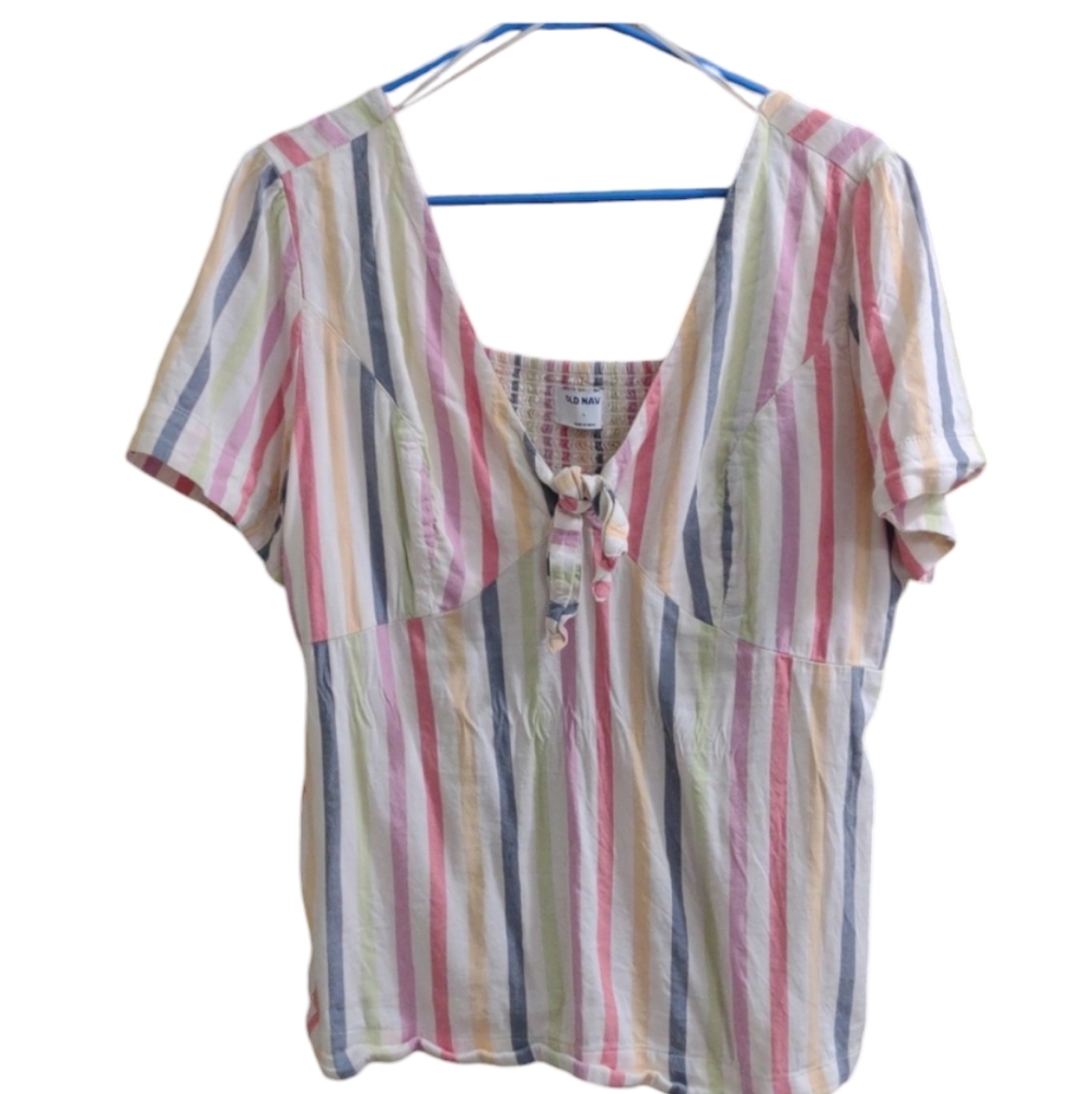 Old Navy multi-color striped tie front short sleeve size large